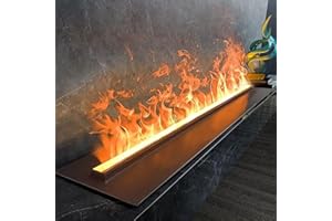DRFGHK 3D-Wasserdampf-Kamin, zerstäubter Kamin mit 7 einstellbaren Flammenfarben und 5 Helligkeitsstufen, gebürsteter Edelstahl, Touch/Fernbedienung, 80 cm