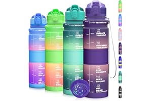 Coolfel Borraccia 1 litro/500ml, Bottiglia d'acqua Motivazionale con Segni di Tempo, Borraccia Palestra A Prova di Perdita senza BPA Plastica per Bambini, Scuola, Ciclismo Sportiva, Sport