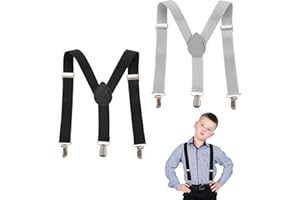 YOLEV 2PCS Hosenträger Kinder Y-Form Verstellbare 3 Clips Elastische Kinder Hosenträger Jungen 2.5 cm Schwarz und Grau Geeignet