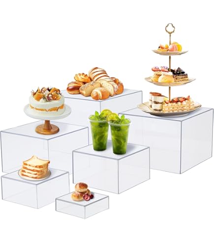 KEAGAN 8 PCS Buffet Riser Acryl Ständer für Präsentation Weiße Buffet Erhöhungen Dessert-Ständer mit hohlen Böden 4 verschiedene Würfelgrößen Displayständer Dessert Tisch Display Set für Lieferanten