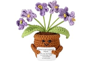 TOYMIS Positive Forget Me Not, Knitted Flower Pot Emotional Doll Support Crochet Plant for Inspirational Motivational Animal Toy Home Office Decoration Back to School Gifts(Gradient Purple)