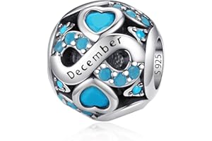 LNQOBU Charms di Pietra di Nascita per Braccialetti Europei Collana,925 Argento Sterling Openwork Ciondolo Regali di Compleanno per le Donne（Fornito con una Perlina）