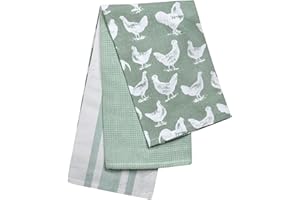 STOW GREEN THE PANTRY Sage Pantry Set Of 3 Hen & Cockerel Tea Towels 45 X65Cm