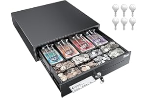 Tera Adjustable Cash Register Drawer 16": 4 Bill 8 Coin Tray with Removable Dividers 6 Keys Auto Open Key-Lock RJ12 Interface Media Slot for POS System Retail Business M415