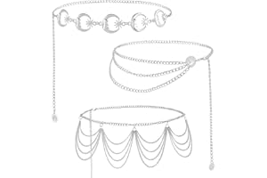 WLERTCOP 3 cinturones de cadena para mujeres, cinturón de cadena retro ajustable para mujer, multicapa, aleación de cintura, cadena de moda para cadenas bohemias, cinturón de cintura de metal para vestidos