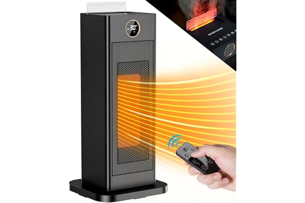 LIFERUN Energibesparande värmefläkt, liten elektrisk med termostat och luftfuktare, 90° oscillerande, PTC elektrisk uppvärmning, tyst, ECO-läge, för rum och sovrum