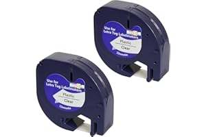 Prestige Cartridge 2 Casetes de Cinta compatibles con Dymo LetraTag 12267 S0721530 S0721550 Negro sobre Transparente 12mm x 4m para DYMO LetraTag LT110T, LT100H, LT100T, QX50, XR