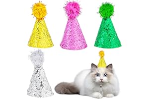 Grevosea Mini-Partyhüte für Katzen und Hunde, weiß, rosa, grün, gelb, Kunstleder, sichere Passform, Geburtstag, 4 Stück