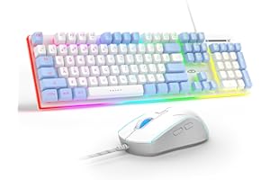 MAGEGEE Gaming Mechanical Feel Keyboard and Mouse combo,Brushed Aluminum Panel Edge RGB Backlight Gaming Keyboard and DPI Mouse with PBT Keycaps for Windows Laptop PC Xbox PS4White & Blue
