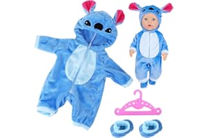 MPROCEN Baby Doll Clothes 17 Inch Doll, Outfits Overalls for 43cm Baby Doll, New Born Baby Dolls Outfits Hooded Jumpsuit with Coat hanger, Suitable Girls Birthday Gift (Blue)