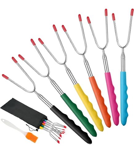 Set Di 6 Spiedini Telescopici Per Griglia - Estensibili Da 23 A 68 Cm, Acciaio Inox, Manico Colorato, Per Marshmallow, Salsicce, Campeggio