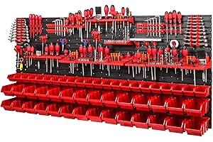 PAFEN Scaffalatura da officina, 1728 x 780 mm, sistema di conservazione con supporti per attrezzi e scatole impilabili, pannelli da parete, scaffale extra robusto per officine (rosso)