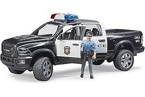 Bruder 02505 - RAM 2500 Police Pickup with Police Officer and Light and Sound Module - 1:16 Vehicle, Emergency Car, Toy