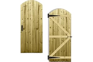 PREMIER GARDEN SUPPLIES H.6ft (180cm) x W.2.5ft (75cm) Pressure-Treated (Tanalised) Pedestrian Garden Gate Arched Overlapping Feather Edge Boards on a Semi-Braced Timber Frame Professional Suffolk Latch Hing Pack Included