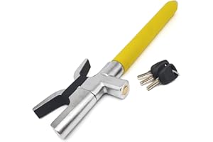 KRASER WA839Y Antifurto Auto Blocca Sterzo Alta Sicurezza, Blocca Volante Giallo Più Visibile Deterrente, 3 Chiavi Antiscasso, Acciaio Inossidabile, Martello Emergenza, Bloccasterzo Automobile