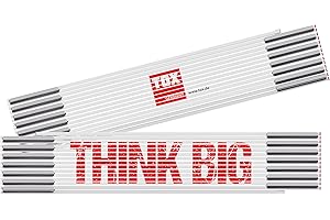TOX Zollstock 3m in Weiß - Meterstab mit Aufdruck „THINK BIG“ - elastischer Gliedermaßstab aus Glasbirke mit roten Enden und Dezimalzahlen - Genauigkeitsklasse III, 1 Stück, 09969008/T