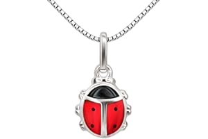 Parure de bijoux Clever Schmuck - En argent sterling 925 - Avec mini pendentif coccinelle 9 mm - Coloris rouge et noir vernis - Avec chaîne Venezia 36 cm - Pour enfant