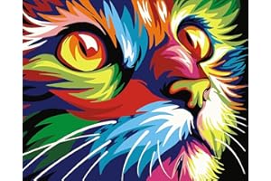 Fuumuui Malen Nach Zahlen Erwachsene und Kinder Anfänger Gemälde inklusive Pinsel und Acrylfarben 40 x 50 cm - Tiere, Bunte Katze