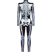 Ocean Plus Dames Halloween Skelet Digitale Print Overall Smal Gesneden Lange Mouwen Eendelige Panty Jumpsuit (M, Groene schalen