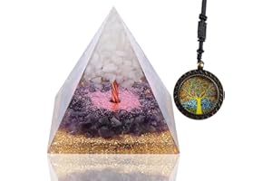 ZOOFUEL Crystal Pyramid, Orgone Crystal Pyramid with Life Tree Necklace,Crystal Tree of Life Orgonite Pyramid, Emf Orgonite, Raw Amethyst Stone, Orgone Pyramid Emf, Energy Healing Home Decor