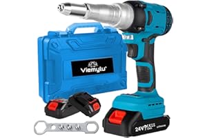 VIEMYLU Rivettatrice a Batteria 24V Brushless – Rivettatrice Automatica per Rivetti Ciechi 3-5 mm, Forza di Trazione 10000N, Coppia 140 Nm, 2 Batterie Incluse