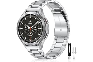 Mastten Metalowy pasek kompatybilny z zegarkiem Samsung Galaxy Watch 4, 5, 6, 7, 44 mm, 40 mm, Galaxy Watch 4 Classic, 6 Classic, 47 mm, 43 mm, pasek dla mężczyzn, pasek ze stali nierdzewnej 20 mm do