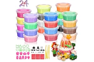TUFA Modelliermasse 24 Farben,Lufttrocknend Modelliermasse für Kinder,Lufttrocknender Ton DIY Formton mit Werkzeugen,Weich Ultraleicht,Spielzeug Geschenke für Jungen Mädchen im Alter von 3-12 Jahren
