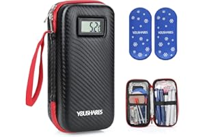 Temperature Insulin Cooler Travel Case - Large Capacity Insulin Pen Case with 2 Big Ice Packs, Insulin Travel Case for Diabetes Supplies by YOUSHARES (Black)