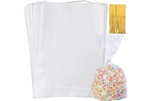 HAKACC 100 przezroczystych torebek na słodycze, torebki celofanowe, 20 x 30 cm, przezroczyste, kwadratowe torebki na słodycze, upominki, urodziny dziecka, prezenty dla gości