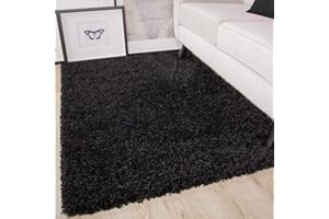 THE RUG HOUSE Ontario Black Soft Warm Thick Shaggy Shag Fluffy Living Room Area Rug