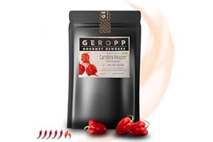 ‎GEROPP GOURMET GEROPP-GOURMET Carolina Reaper Chili Ganze Schoten 20g | Schärfster Chili der Welt: ca. 1,5 Mio. Scoville | Verschließbarer Aromabeutel | Gewürz für Grillen, Kochen | Feurig-scharfe Geschenkidee
