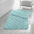 PARADISE STAR Block Memory Foam Bath Mat Extra Absorbent, Soft & Comfortable, Non Slip Bathroom Rug and Pedestal Bath Mat Set COLOUR AQUA
