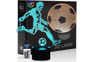 Comiwe Football 3D Illusion Veilleuse Jouets,Décor de Maison LED Lampe de Chevet Table,Télécommander 16 Couleurs,Cadeau d'Anniversaire de Noël Pour Filles Garçons Enfants Amis et Famille-2 Motifs