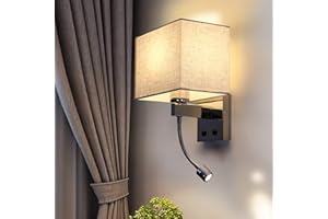 ZMH Applique Murale Chambre 2 en 1 lampe de lit moderne avec bras de lecture réglable et lampe LED avec interrupteur abat-jour en tissu E27 lampe de lecture pour lire au lit pour hôtel Chambre Salon