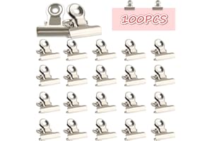 WDJLNZB Bulldog Clips, Mini Clips de Metal, 100 Pcs Pinzas de Metal, 22mm, Binder Paper Clips Pinzas Metal Papel de Bisagra Clip, para Bolsas de Alimentos, Fotos, Fuente de Oficina en el Hogar (plata)