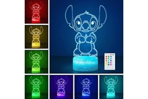 Hoofun Lampe Stitch avec Minuterie: 16 Couleurs Veilleuse Enfant 3D LED - Mémoire, Télécommande, Contrôle Tactile, 4 Modes, Cadeau pour Enfants, Lampe d'Animation pour Chambre Cadeaux Noël Décoration