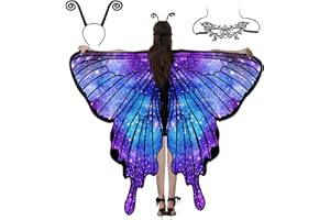 Huanuoda Schmetterling Kostüm Damen,Karneval Kostüm,Schmetterling Umhang,halloween kostüm damen,Fasching Kostüm Mit Maske Stirnband,Fee Kostüm für Cosplay Karneval Halloween Weihnachte