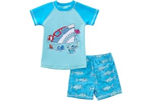 NAIYAFLY Baby Toddler Boys Swimwear Set 2-Piece,UPF 50+ Baby Boys Swimsuit Rash Guards Short Sleeve Bathing Suit for 6-12 2T 3T 4T 5T