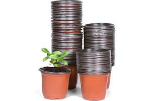 Cymax 100 Pack 10cm Plants Nursery Pots with Plant Lables,Reusable Plant Seeding Plastic Plant Flower Container Seed Starting Pots for Succulents,Herb,Vegetables,Seedlings, Transplanting