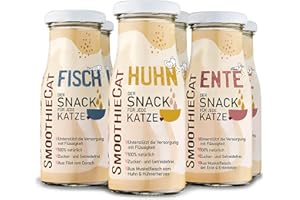 Katzen Smoothie SmoothieCat 6er Mix - je 2X: Huhn, Ente, Fisch - Flüssignahrung für Katzen - Katzensuppe - Katzenmilch - Zucker- & glutenfrei - je 150ml