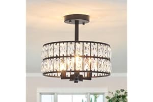 ASHUAQI Black Crystal Ceiling Lights Living Room, 3-Light E14 Modern Crystal Chandelier, Semi Flush Mount Chandeliers Ceiling Light for Kitchen, Bedroom, Hallway, Lounge, Dining Room