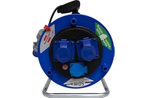 Prolunga Elettrica 50 Metri con Avvolgicavo Professionale Brennenstuhl | Spina CEE 3 poli, 230 V/16A| 1 presa Schuko e 2 prese CEE 3 poli 230V/16A Autochiudenti | Serie Garant ST CEE2 - IP44