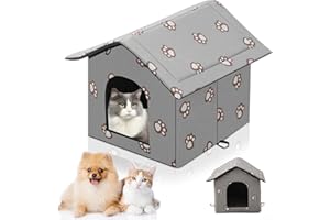 GOEDCH Maison pour Chat Extérieur : Maison pour Chat d'extérieur Résistante à l'hiver, Tente Abri Chaude Animaux Compagnie, Niche Chaude et Lavable avec Coussin Amovible, Peut Etre Réparé, Gris(M)