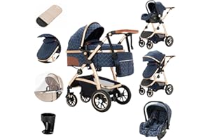 Zkiprm Passeggino 3-in-1 Passeggino Città con Seggiolini Auto Passeggino e Carrozzina Per Neonati Passeggino Braccioli Regolabili Protezione Dagli Urti Paesaggio Alto Telaio in Alluminio