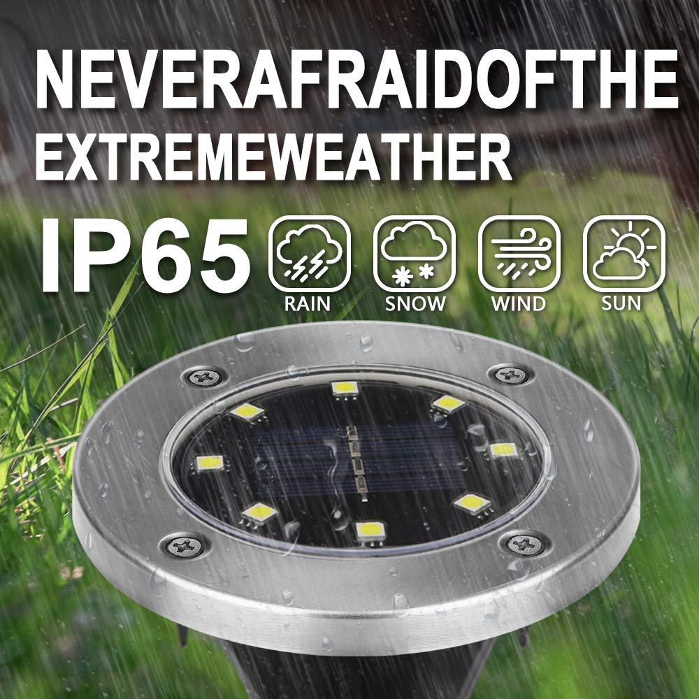 【8 Stück 8 LEDs 】Solarleuchten Garten, Nasharia Solar Bodenleuchte Solar Gartenleuchten Helles Weiss Solarlampen IP65 Wasserdichte Bodenstrahler Licht Garten Landschaft Beleuchtung für Auffahrt Rasen – Bild 6