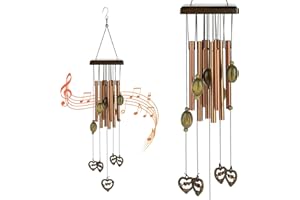 MOOSHY Wind Chimes for Garden Bronze ,Outdoor Wind Chimes Heart Pendant Wind Chimes with 8 Aluminum Tubes Hanging Crafts Wind Chimes for Home Garden Decorations
