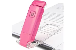 HONWELL Luz de Libro Recargable Luces LED de Lectura con Clip para Niños que Leen en La Cama, 3 Niveles de Brillo Luz de Marcador Regulable para Protección Ocular, Lámpara de Lectura Portátil,Magenta