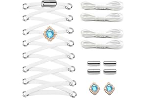 SNZ 2 Lacci Scarpe Elastici Doppi con Chiusura in Metallo e Decorazioni di Zaffiro, Stringhe Elastiche per Scarpe da Lavoro, Sportive e Casual. Ideali per Adulti e Bambini