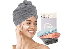 FREATECH Lot de 3 serviettes en microfibre pour cheveux, turban anti-frisottis, super absorbantes et douces, avec 3 boutons réglables pour femmes, hommes, enfants