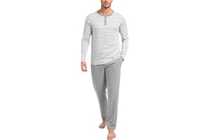 Marvmys Mens Pyjamas Men Soft Pyjamas Set Traditional 2 Piece Pjs with Long Sleeve Stripe Top and Bottoms